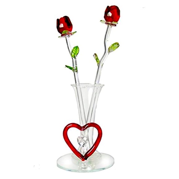 Beautiful Glass Rose Flowers in Vase - Picture 1 of 3